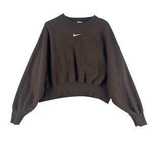 Nike Phoenix Fleece Oversized Cropped Crewneck Sweatshirt Womens SZ XS Brown